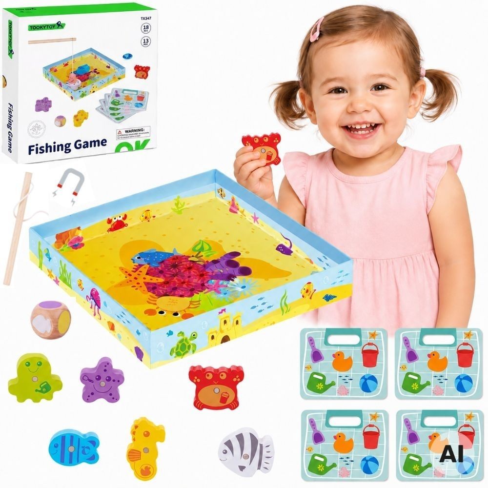 Tooky Toy Magnetic Fishing Game with Dice and Cards