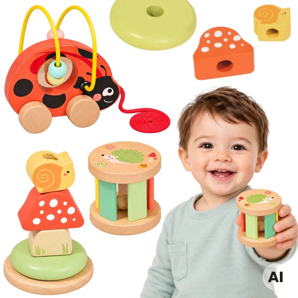 Tooky Toy Wooden Ladybug 3-in-1 Activity Set