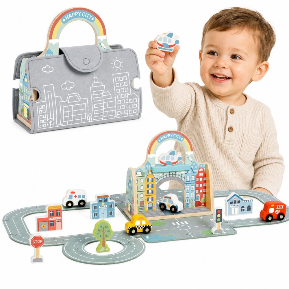Tooky Toy Mini City pārnēsājama pilsēta koferī