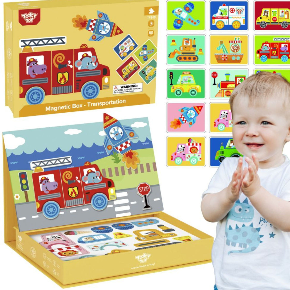 Tooky Toy koka magnētiskā bilžu puzle kastītē, 80 d.