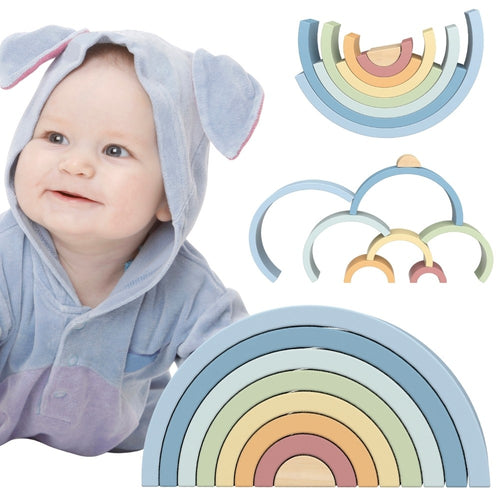 Tooky Toy pasteļtoņu koka varavīksne, 8 daļas