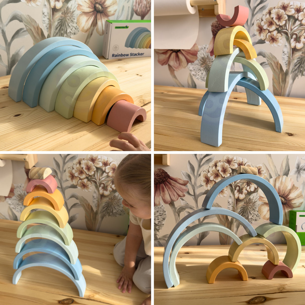 Tooky Toy pasteļtoņu varavīksne – bērns būvē