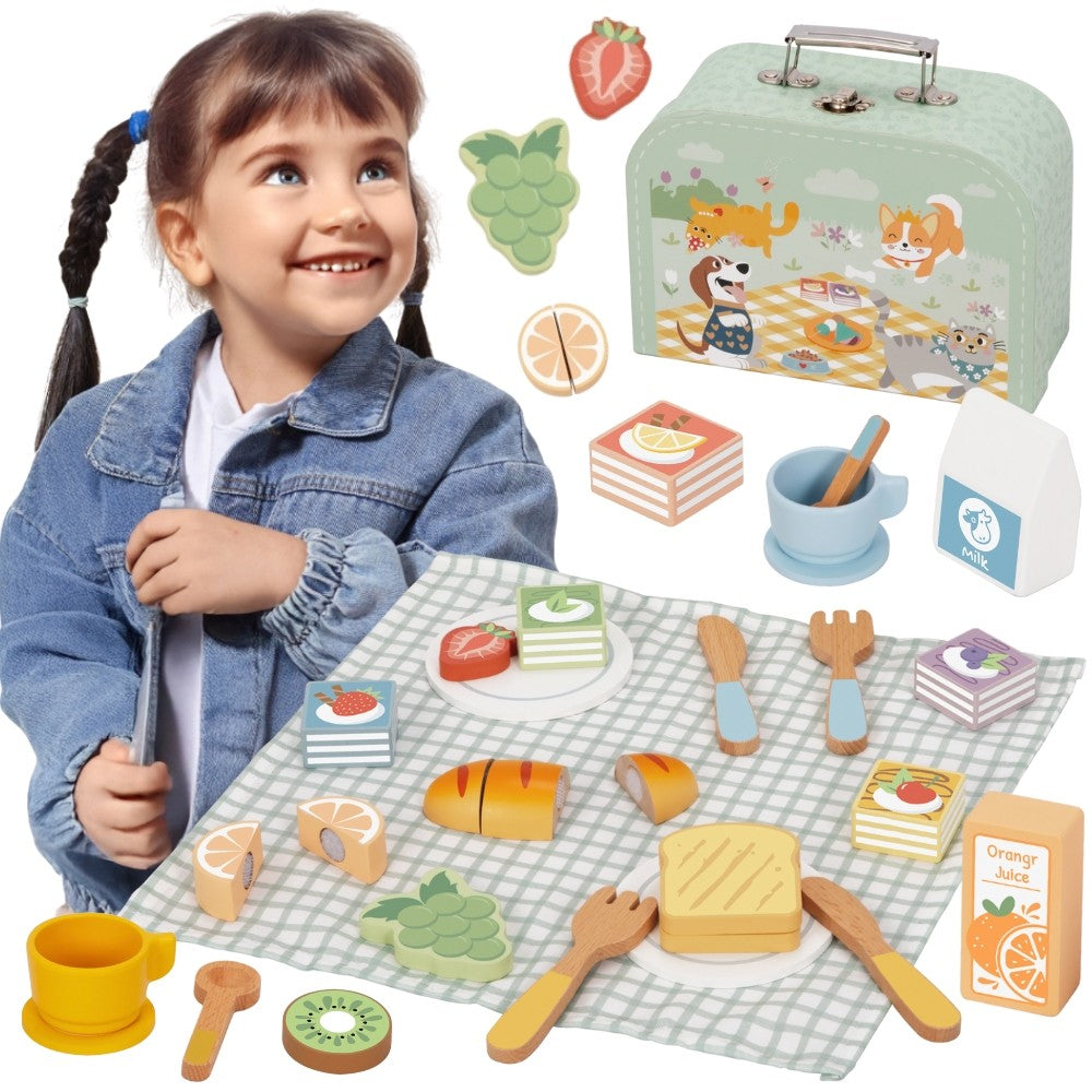Tooky Toy koka piknika komplekts koferī ar ēdieniem