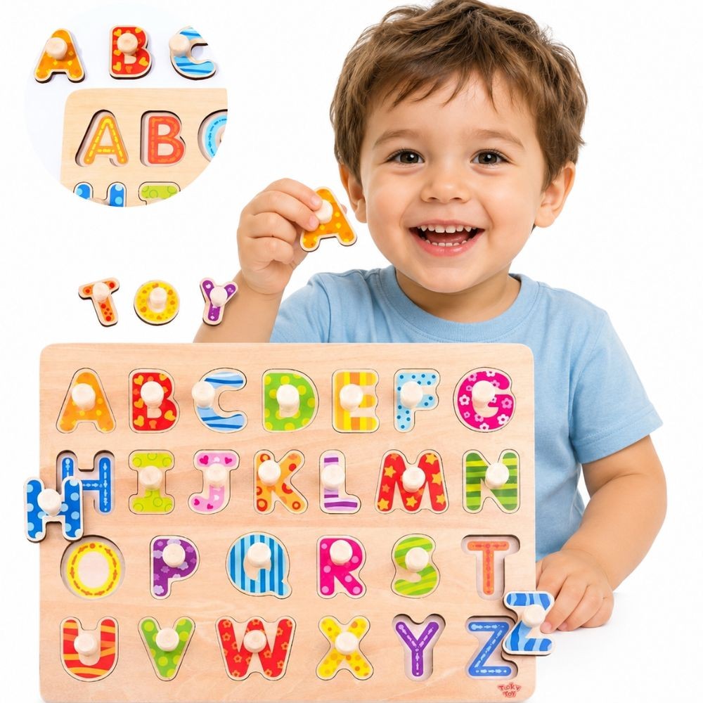 Tooky Toy Wooden Alphabet Peg Puzzle A–Z