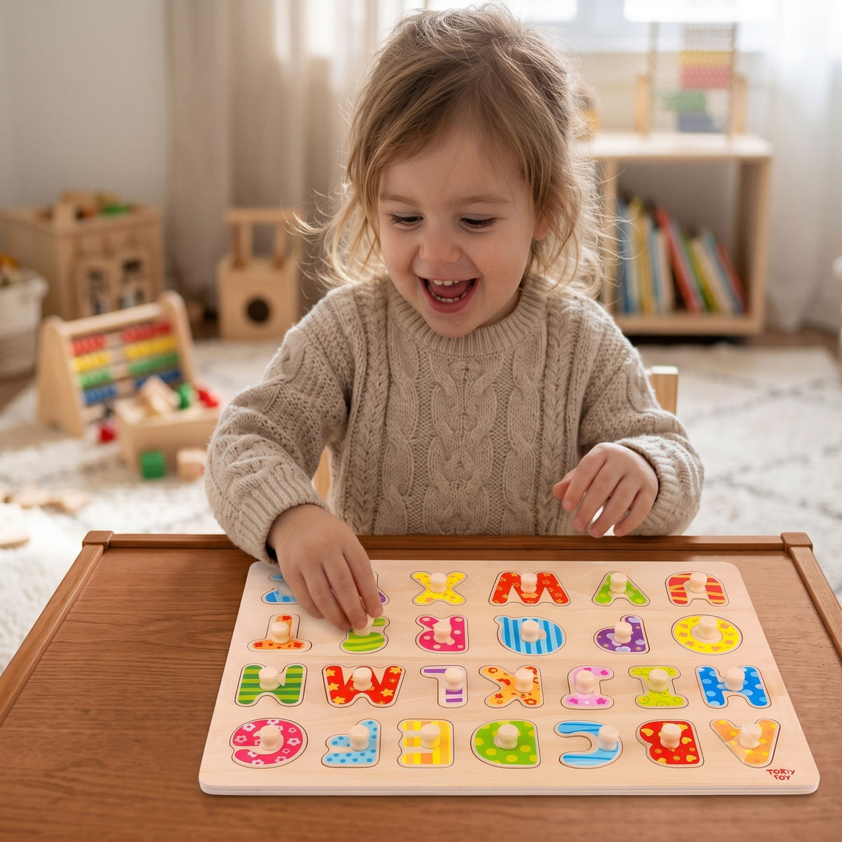 Tooky Toy alphabet puzzle – letters with peg handles