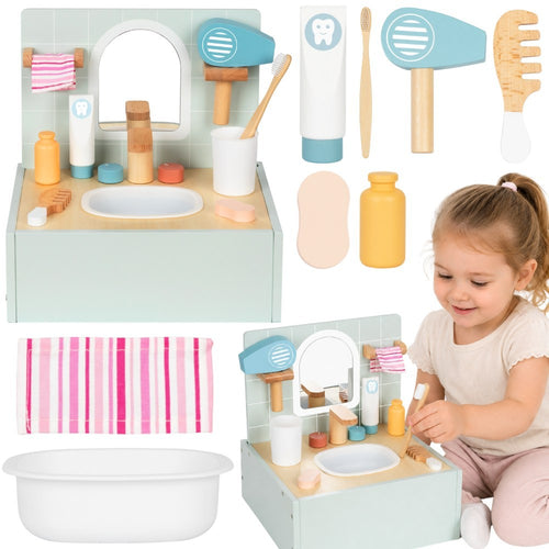 Tooky Toy wooden bathroom play set with mirror
