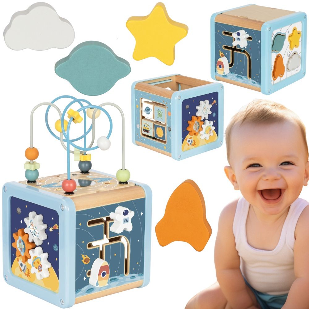 Tooky Toy koka kosmosa aktivitāšu kubs ar labirintu