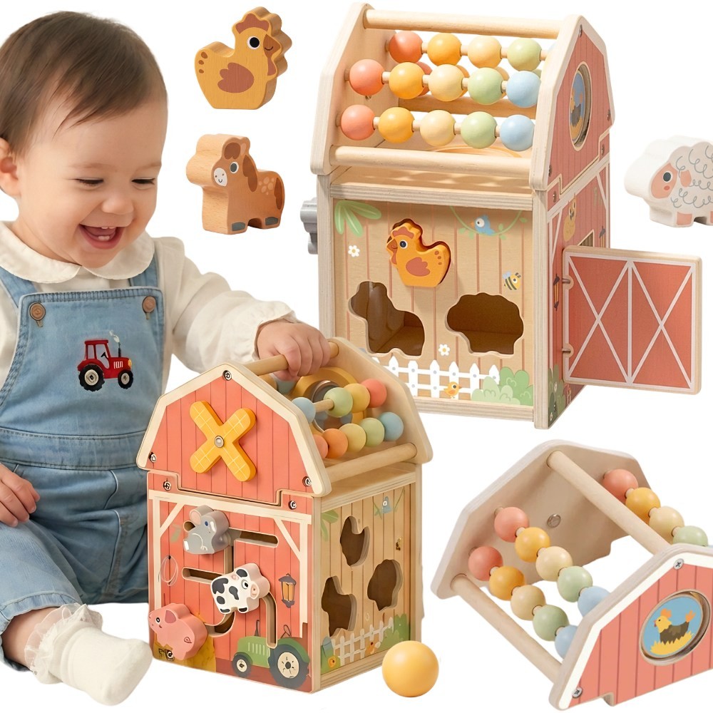 Tooky Toy koka fermas šķūnis – šķirotājs ar skaitīkļiem