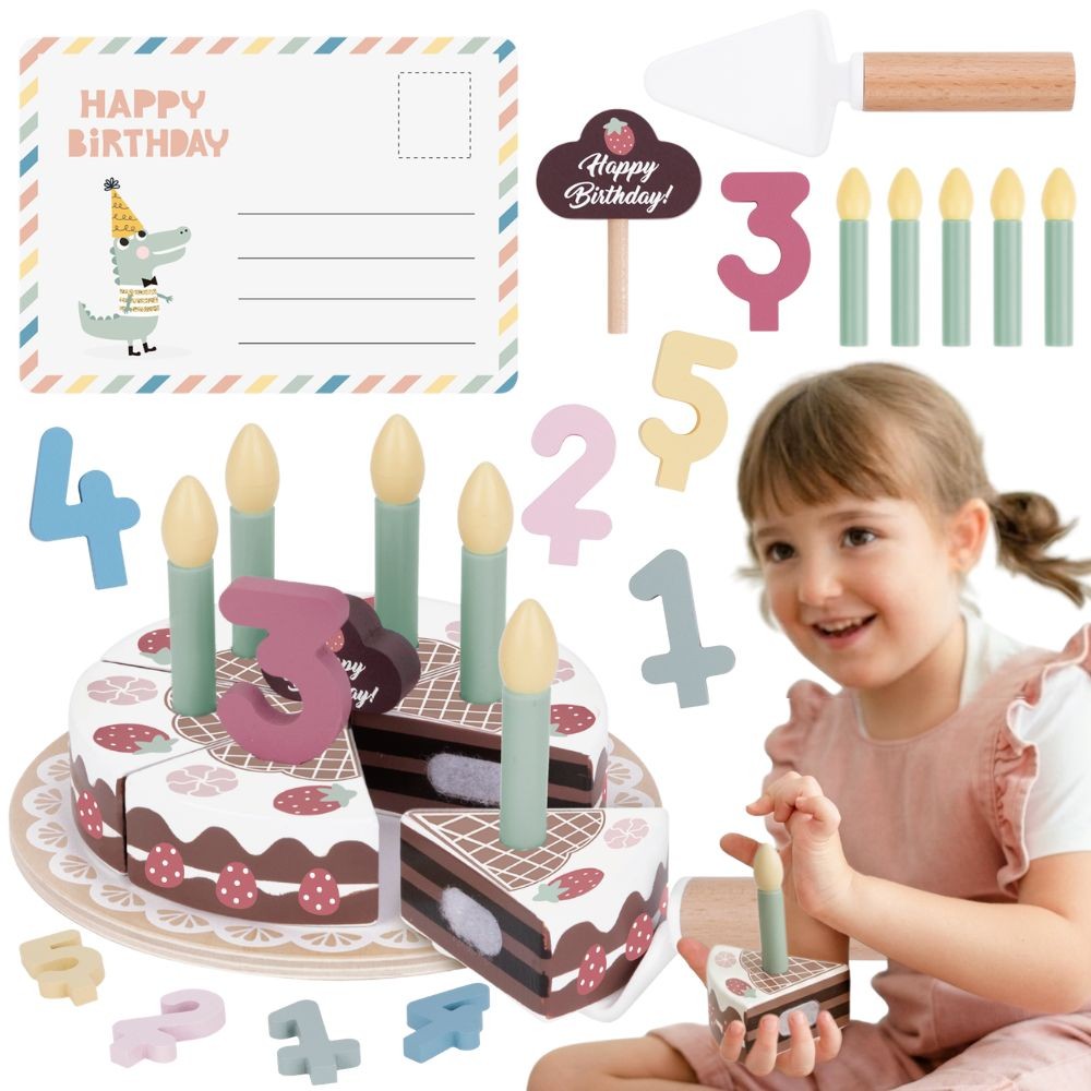 Tooky Toy koka dzimšanas dienas torte ar svecītēm