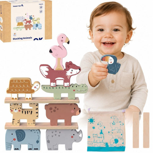 Tooky Toy koka dzīvnieku tornis – līdzsvara spēle, 13 gab.