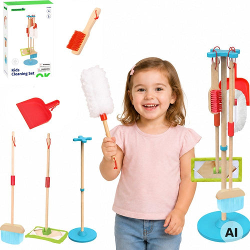 Tooky Toy koka tīrīšanas komplekts ar statīvu, 6 gab.