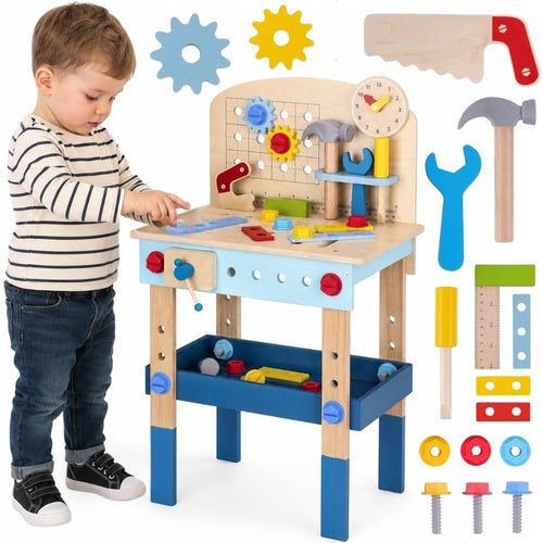 Tooky Toy wooden toy workbench with tools, 48 pieces