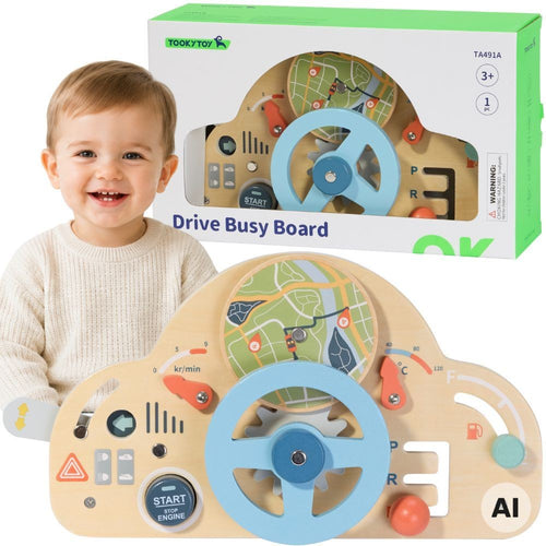 Tooky Toy koka auto panelis ar stūri bērniem