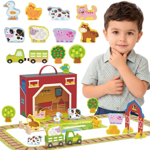 Tooky Toy koka ferma koferī ar dzīvniekiem