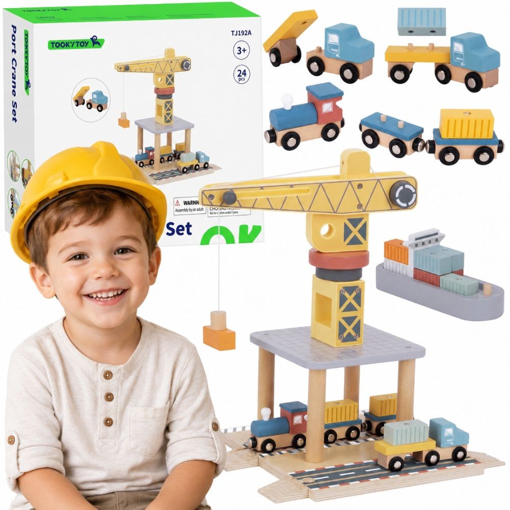 Tooky Toy wooden harbour playset with rotating crane