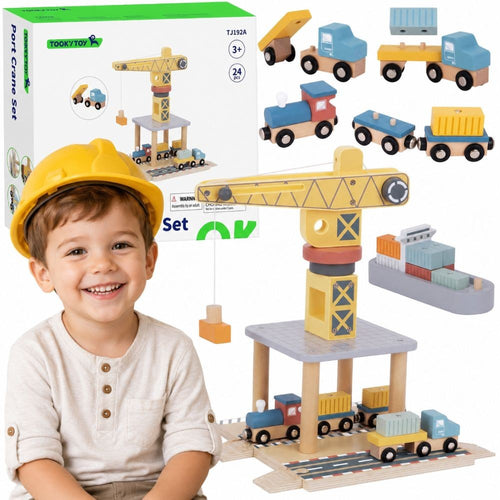 Tooky Toy koka ostas komplekts ar grozāmu celtni