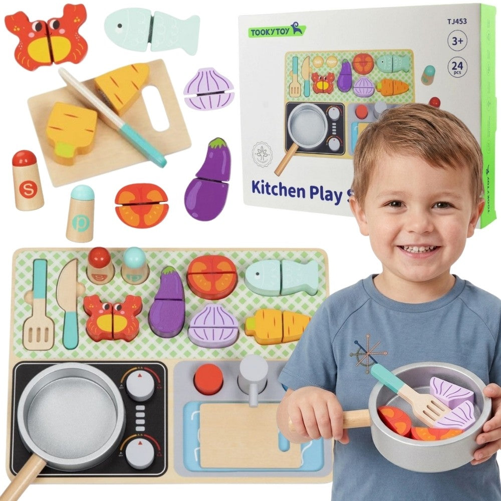 Tooky Toy mazā pavāra koka virtuve ar formu šķirotāju