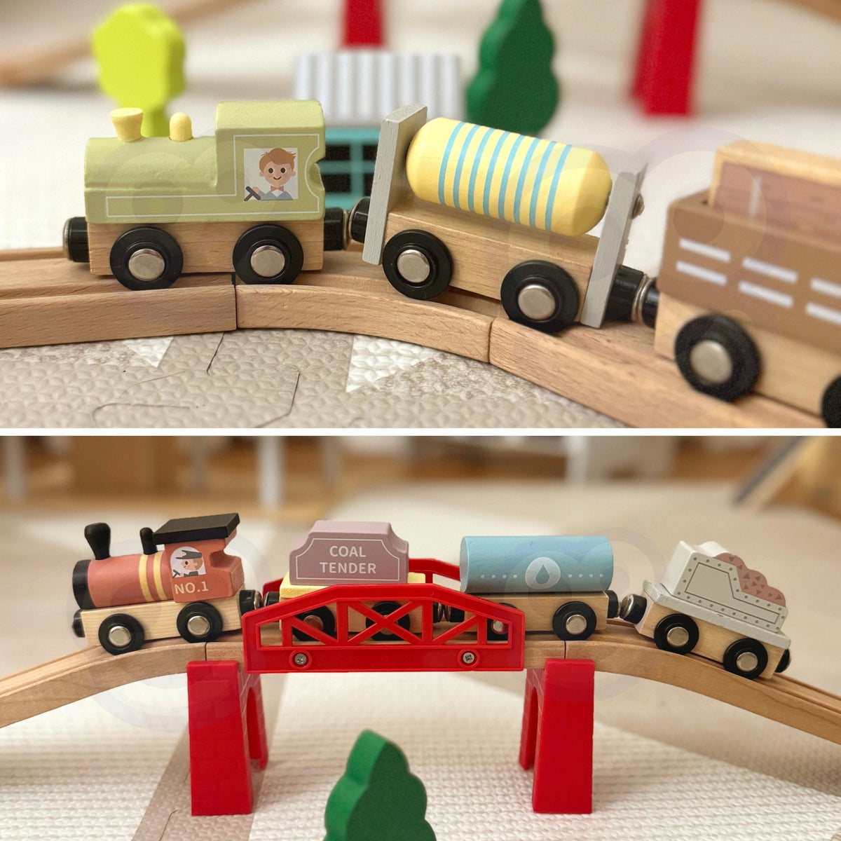 Magnetic wooden train set for kids aged 3 and up