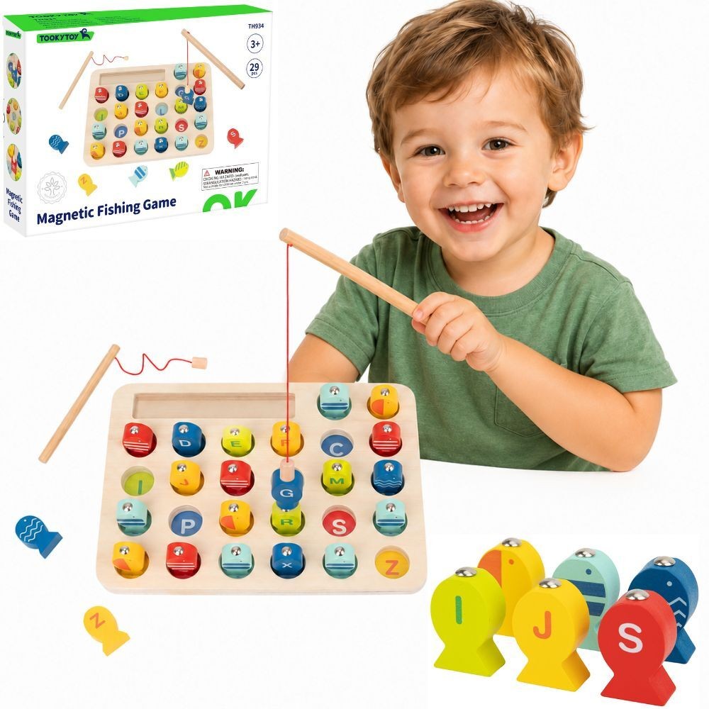 Tooky Toy koka makšķerēšanas spēle ar burtiem, 29 gab.