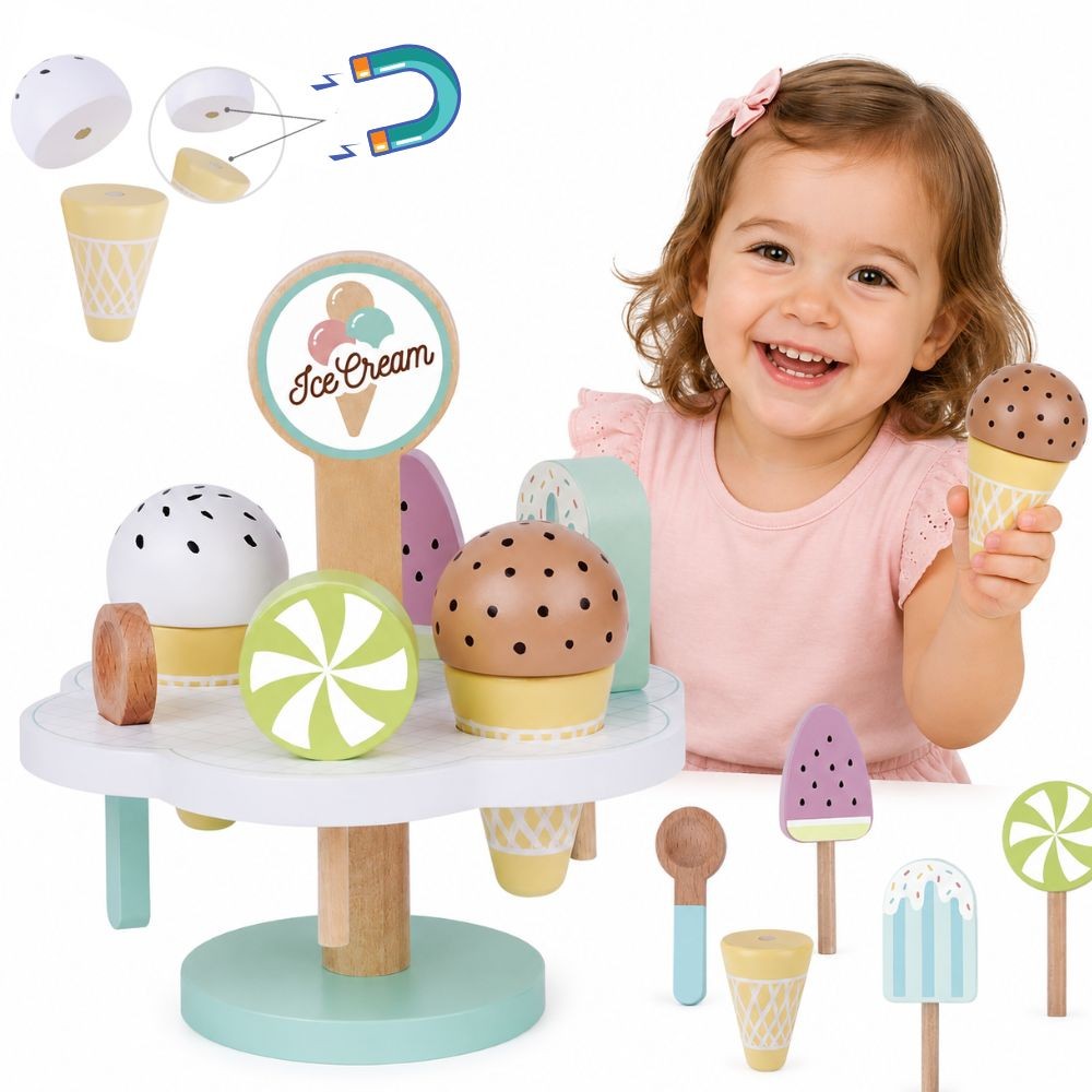 Tooky Toy koka magnētiskais saldējums uz statīva