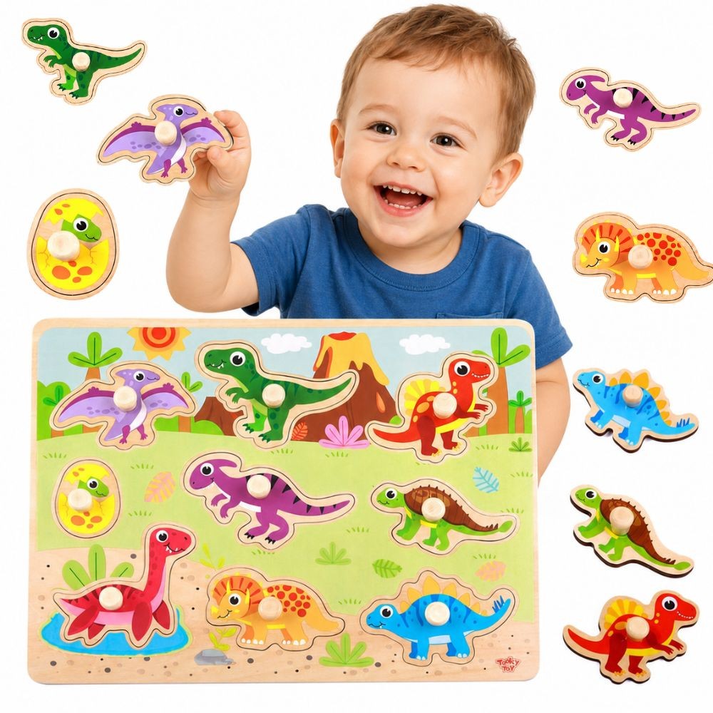 Tooky Toy koka dinozauru puzle ar rokturiem, 9 d.