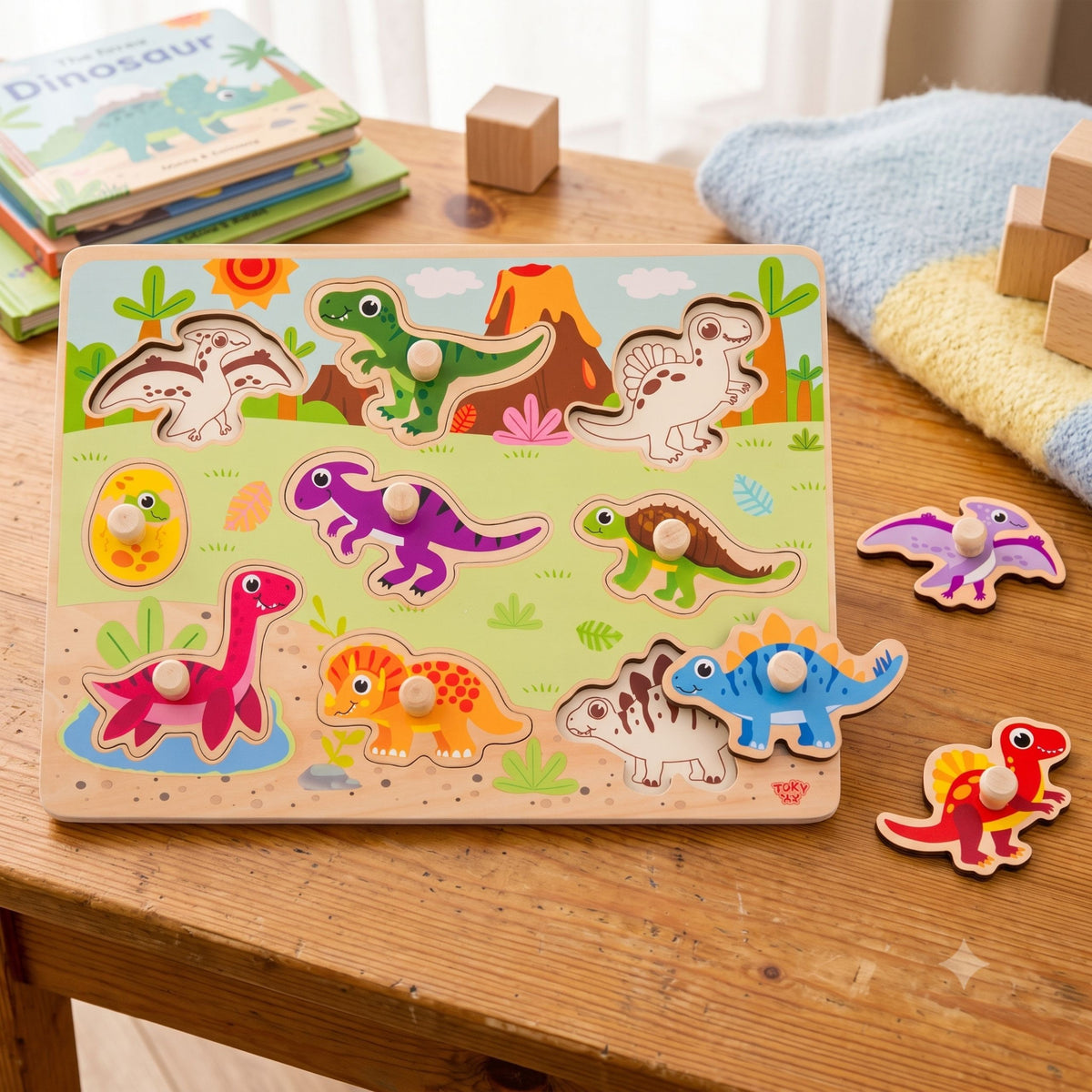 Tooky Toy dinozauru puzle – dēlis ar vulkānu