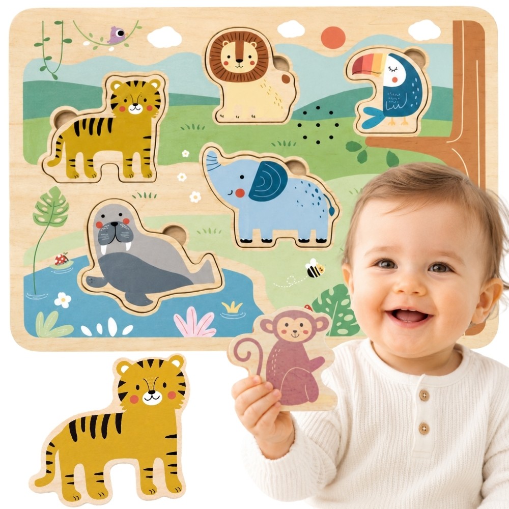 Tooky Toy koka skaņu puzle – safari dzīvnieki