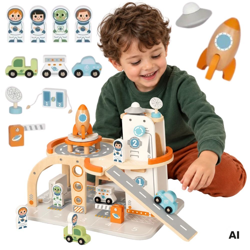 Tooky Toy koka kosmosa stacija ar raķeti