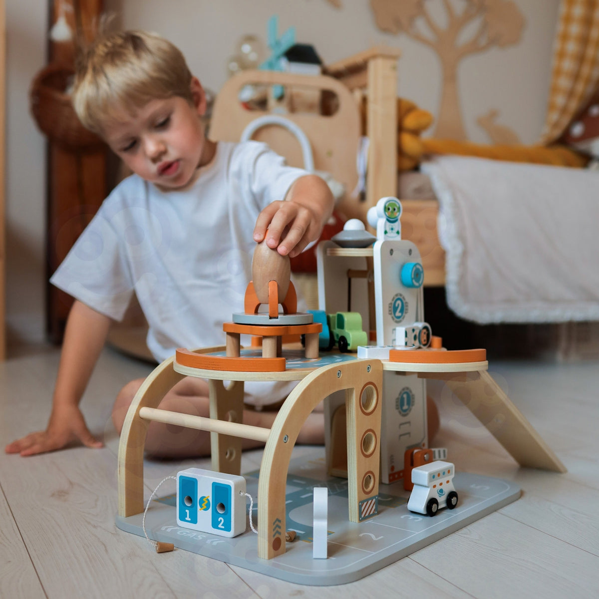 Kosmosa tēmas koka komplekts bērniem no 3 gadiem
