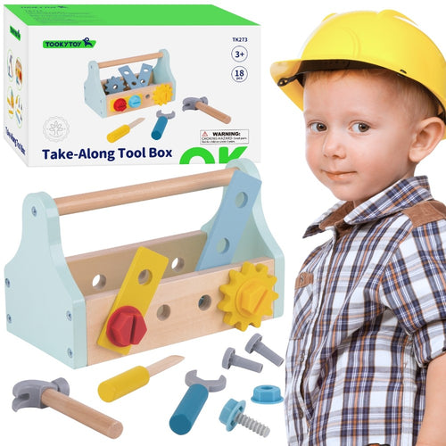 Tooky Toy wooden toolbox set with 18 pastel pieces