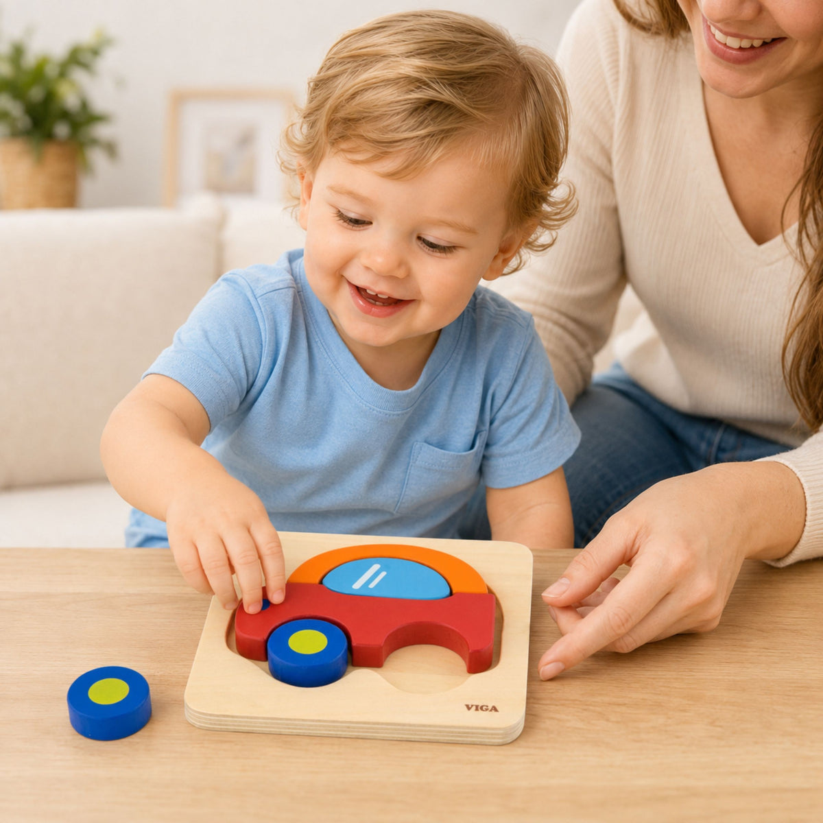 Completed colourful wooden car puzzle – Viga