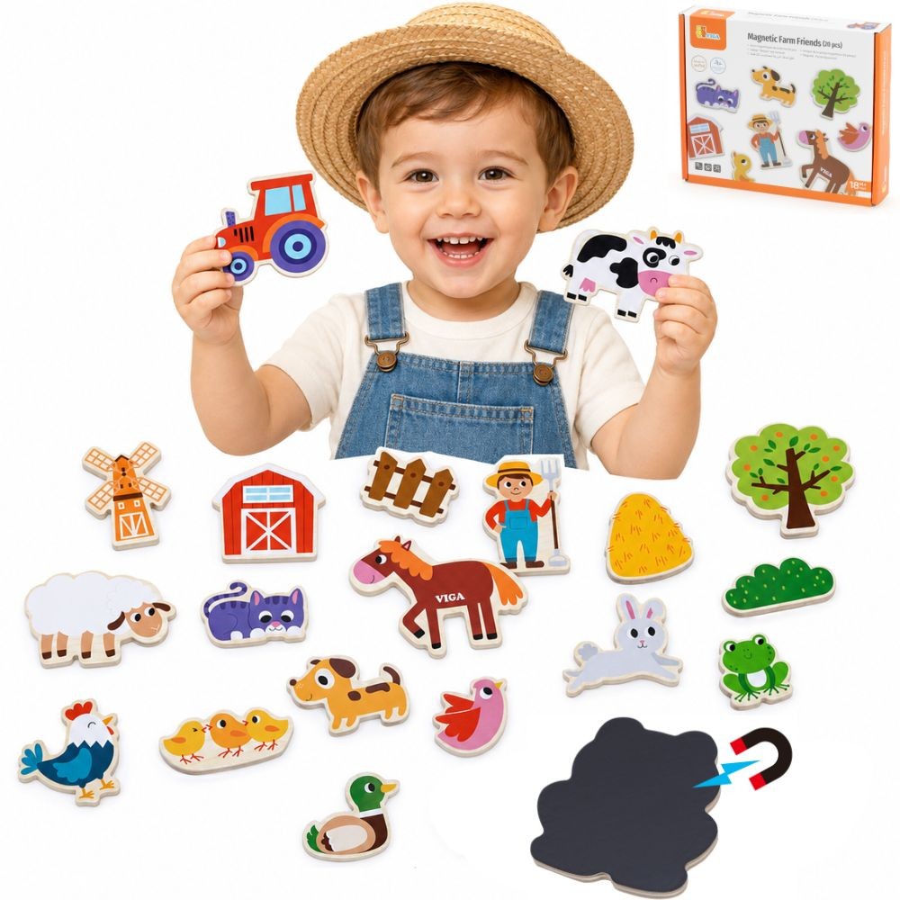 Viga Wooden Farm Animal Magnets, 20 pcs for kids