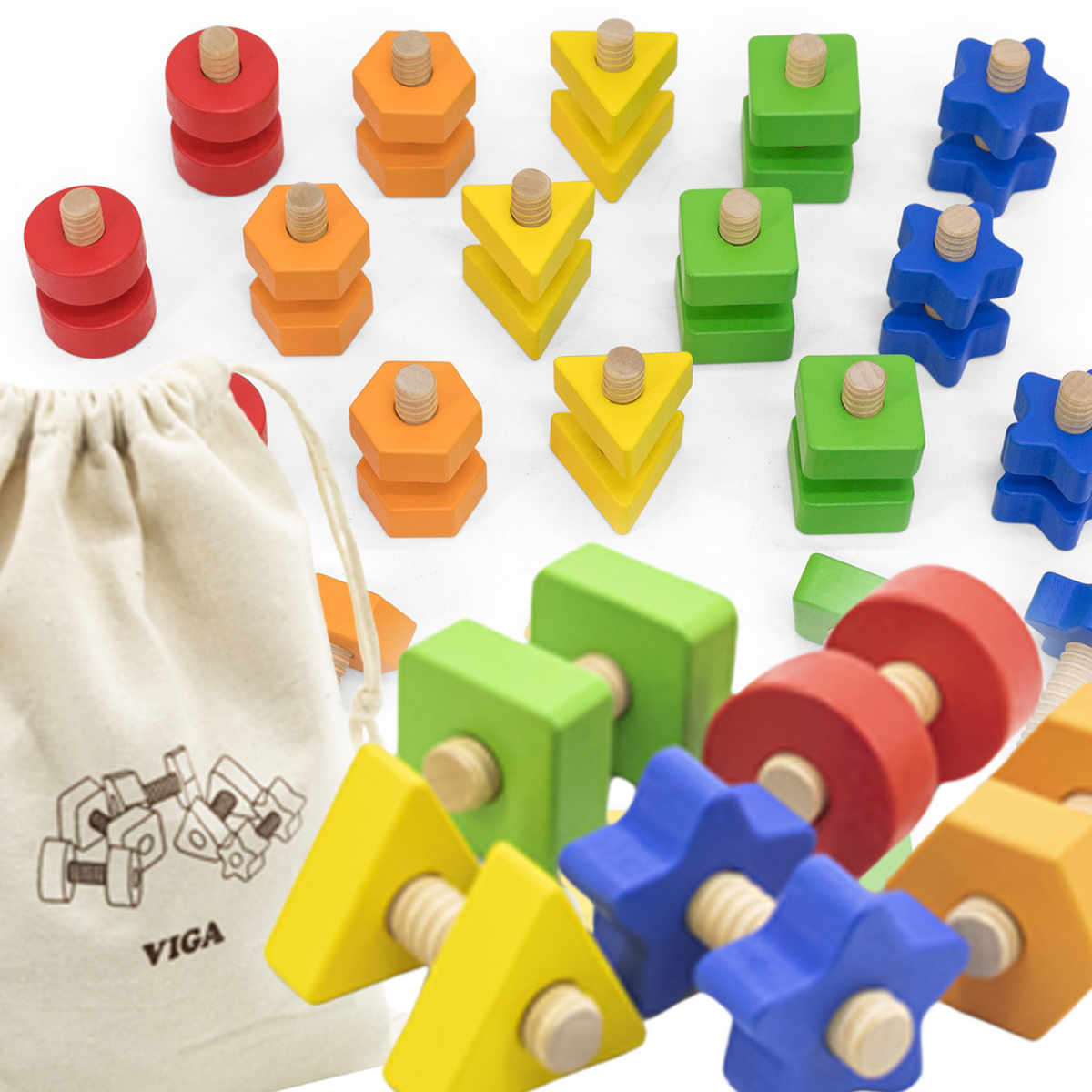 Viga Wooden Nuts and Bolts in a Bag, 20 Pairs
