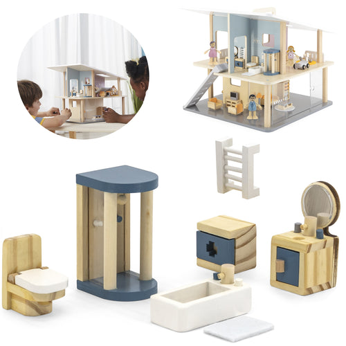 Viga PolarB Dollhouse Bathroom Furniture Set, 7 pcs