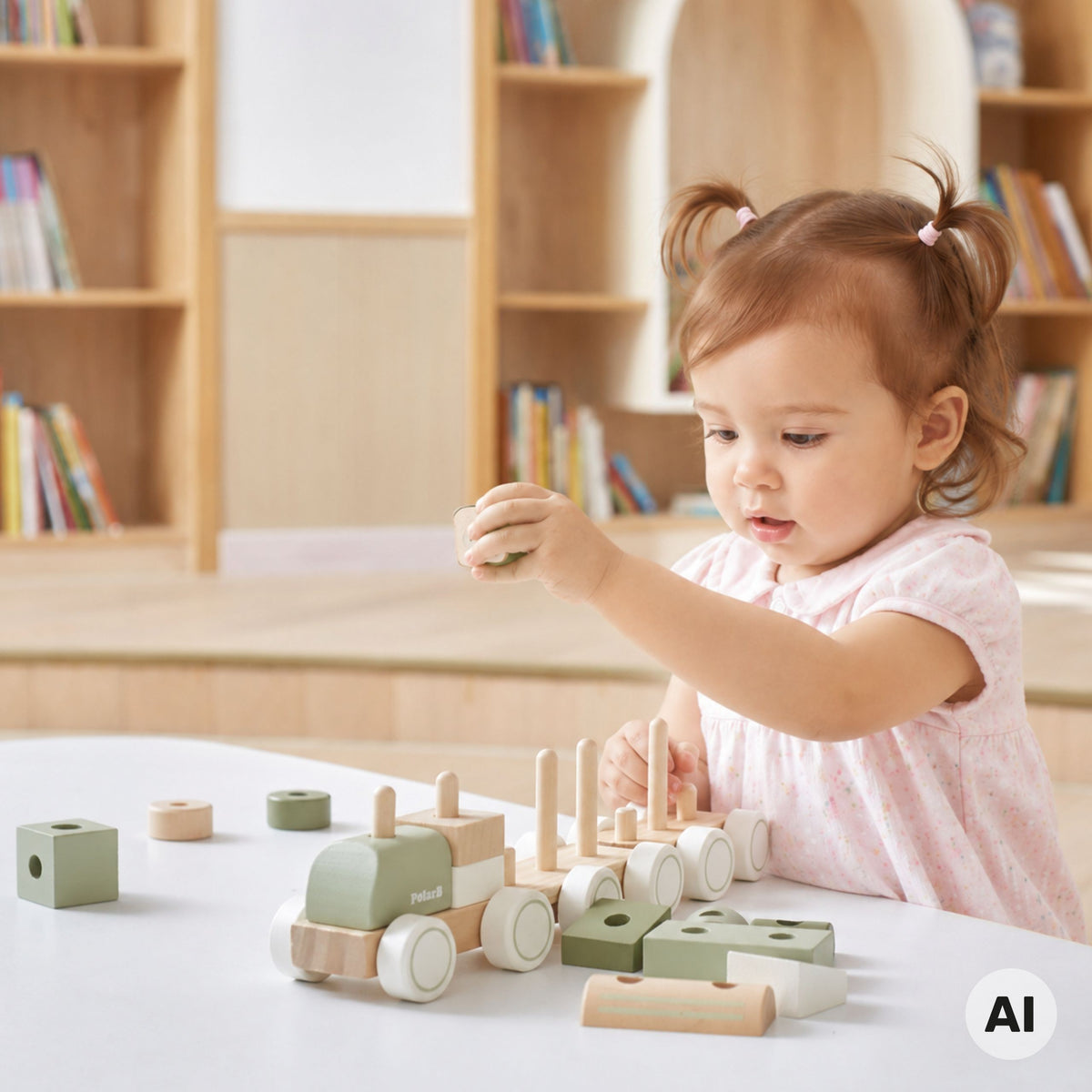 Viga PolarB green block train – fourteen shaped blocks