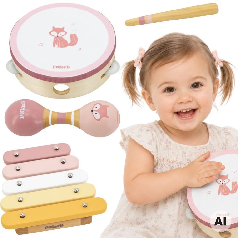 Viga PolarB koka mūzikas instrumentu komplekts, rozā