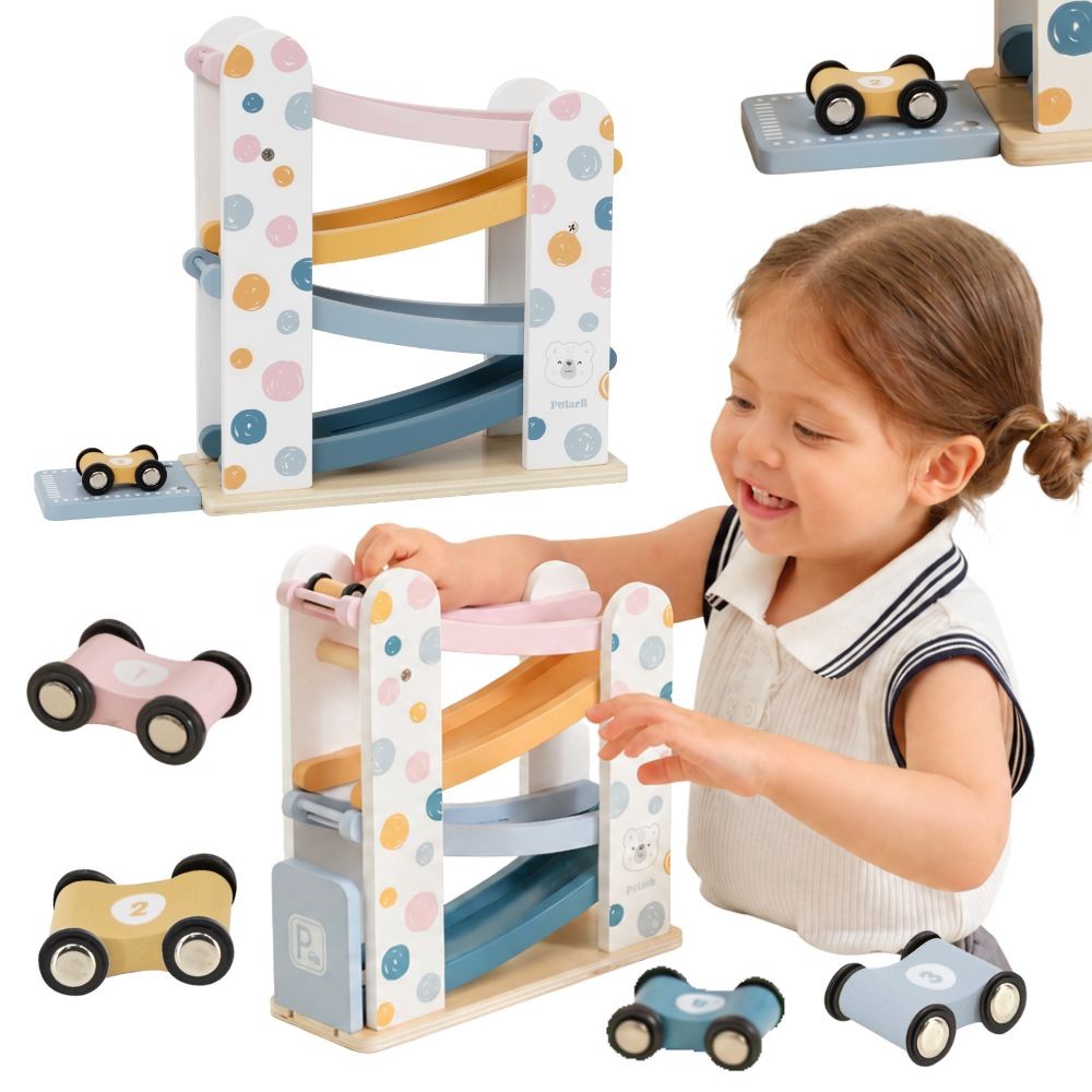 Viga PolarB Wooden Car Ramp Track with Parking, 4 Cars