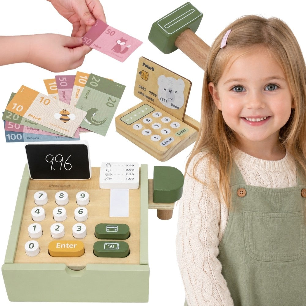 Viga PolarB Wooden Toy Cash Register, Green
