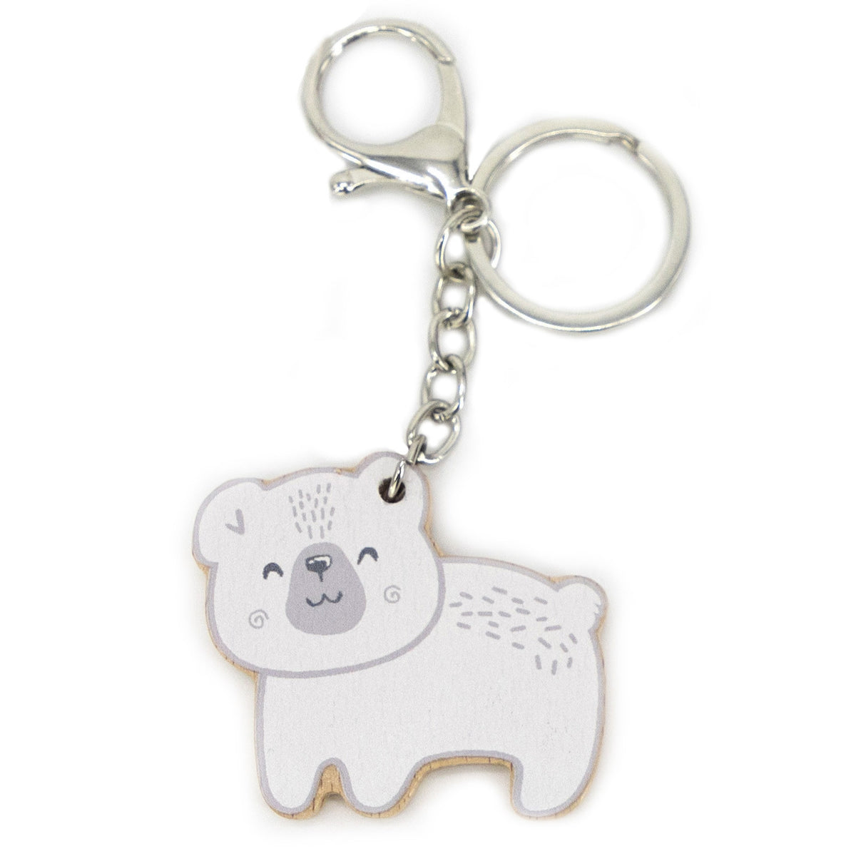 Viga PolarB wooden keychain with a white teddy bear