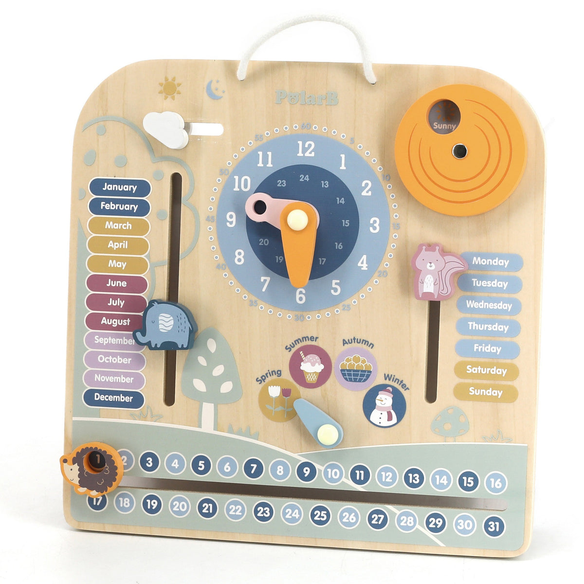 Viga PolarB Wooden Calendar and Clock in English