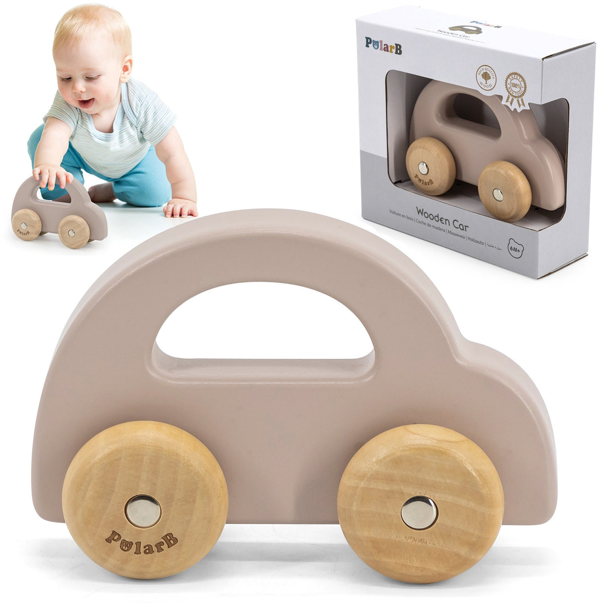Viga PolarB brown wooden push car for babies