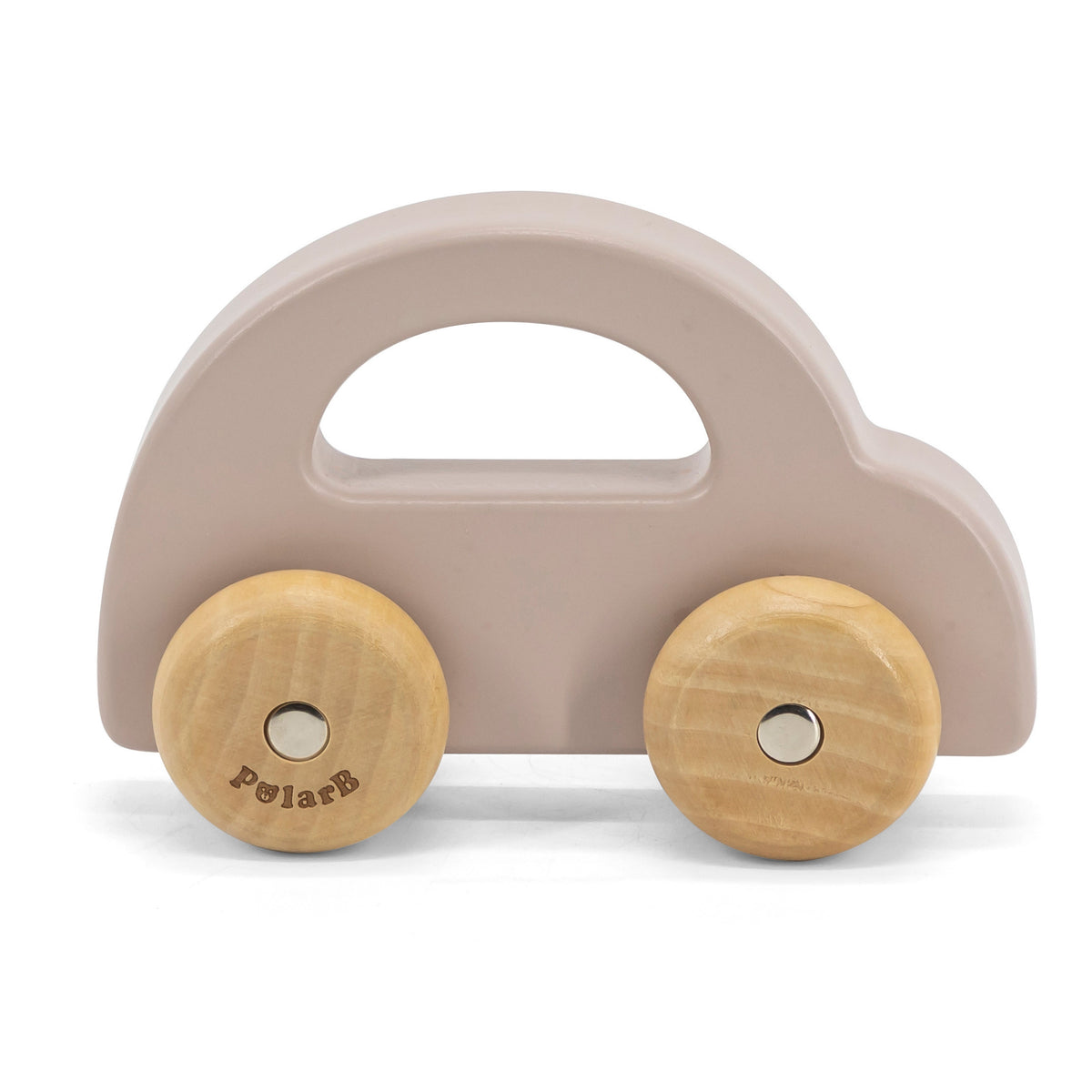 Rounded wooden toy car safe for small hands