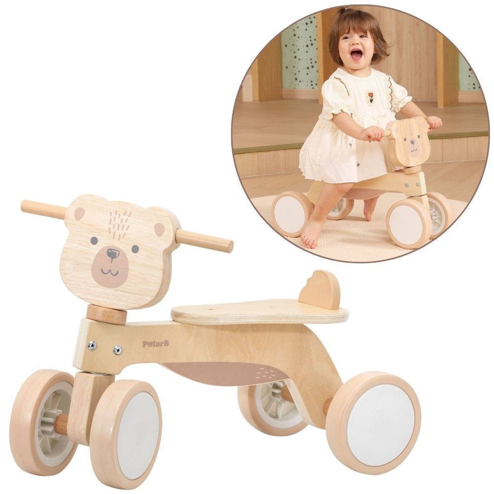 Viga PolarB Wooden Brown Bear Ride-On with Quiet Wheels