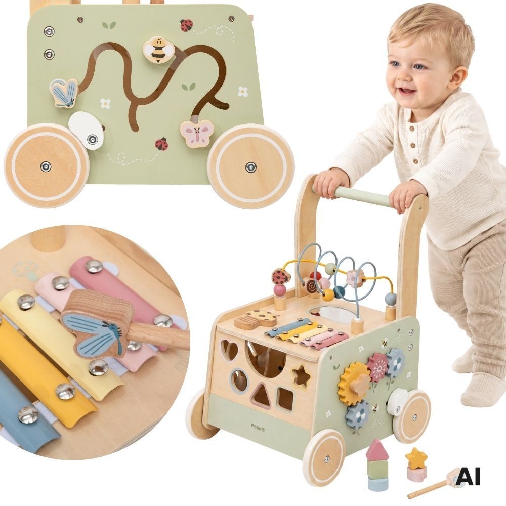 Viga PolarB Wooden Baby Walker with Activity Cube