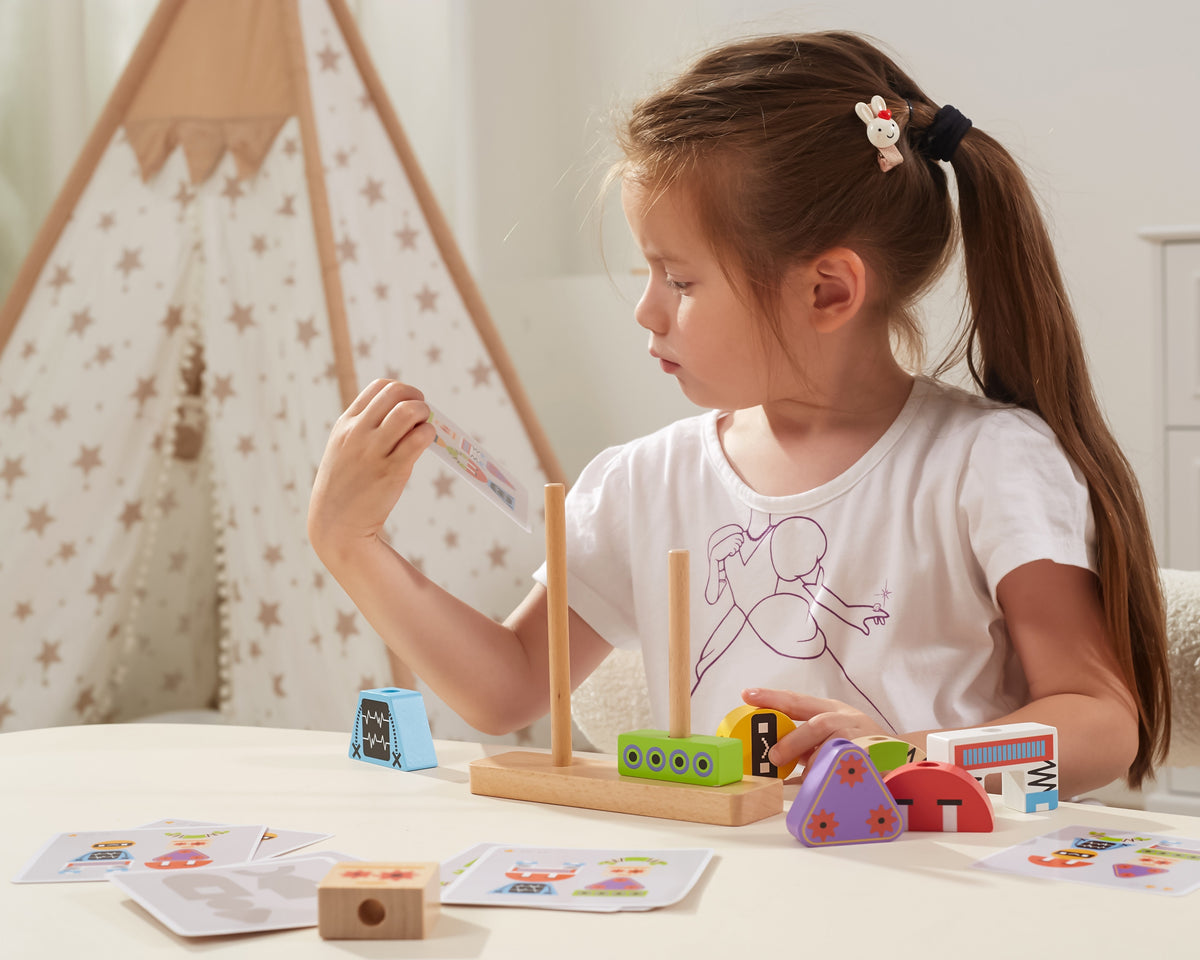 Viga wooden robot stacking puzzle – eight colourful blocks