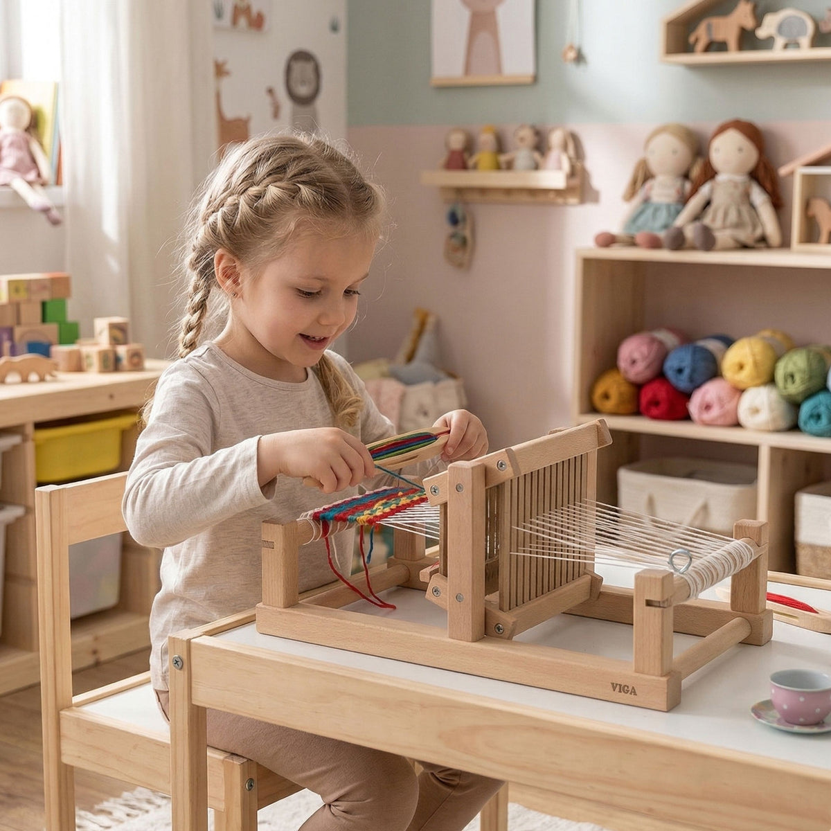 Viga wooden weaving loom – coloured threads
