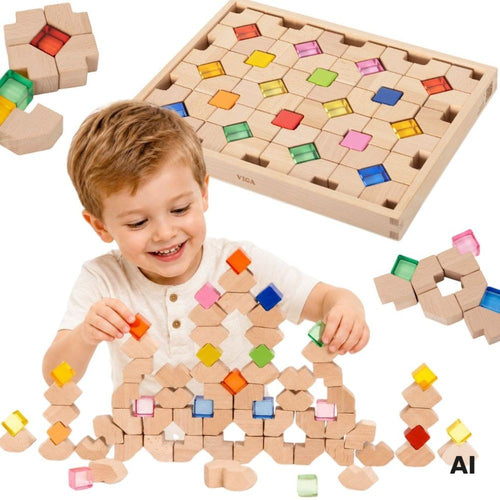 Viga Wooden and Acrylic Light Blocks, 66 pcs