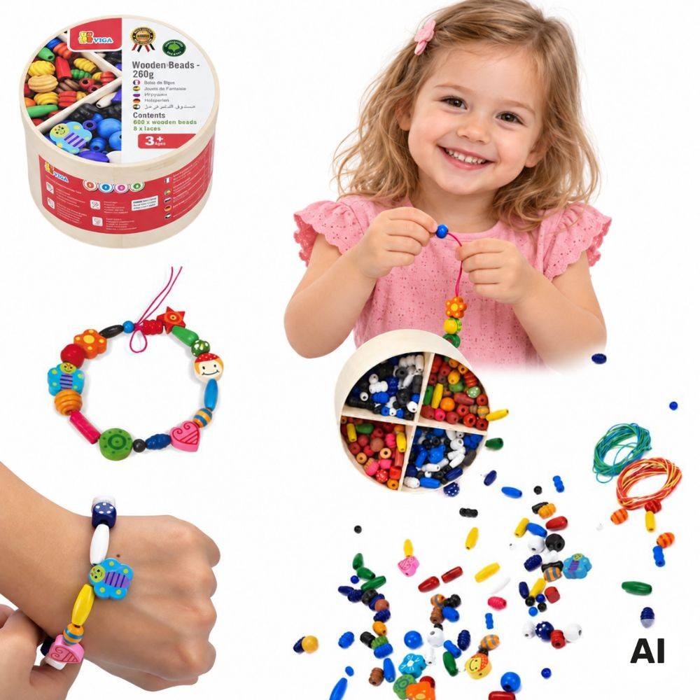 Viga Wooden Bead Stringing Set, 608 Pieces