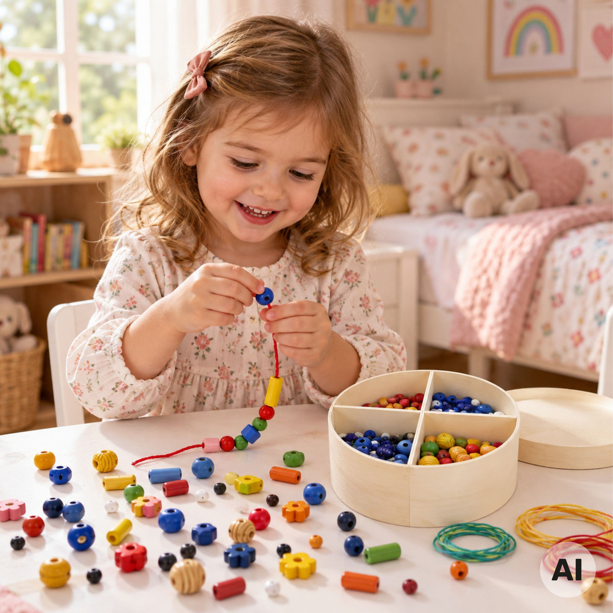 Viga wooden bead set – colourful beads for kids