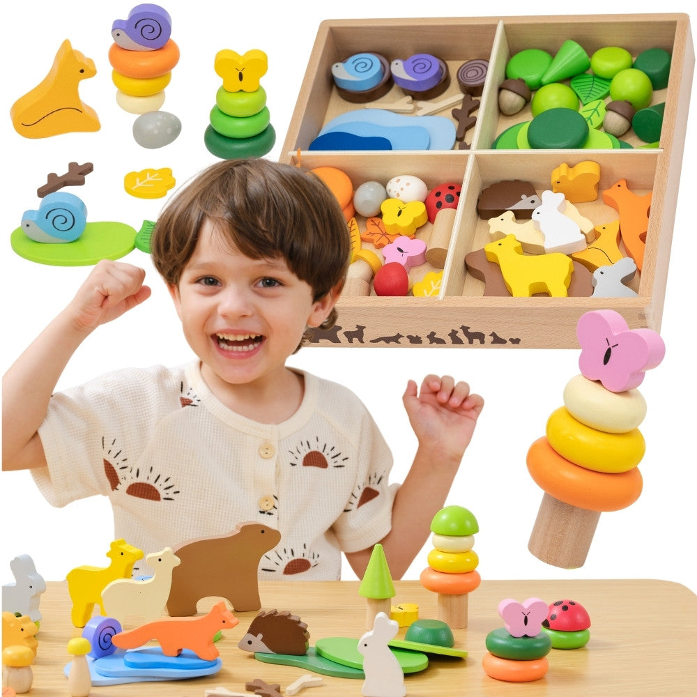 Viga Wooden Forest Tales Blocks Box, 58 pcs